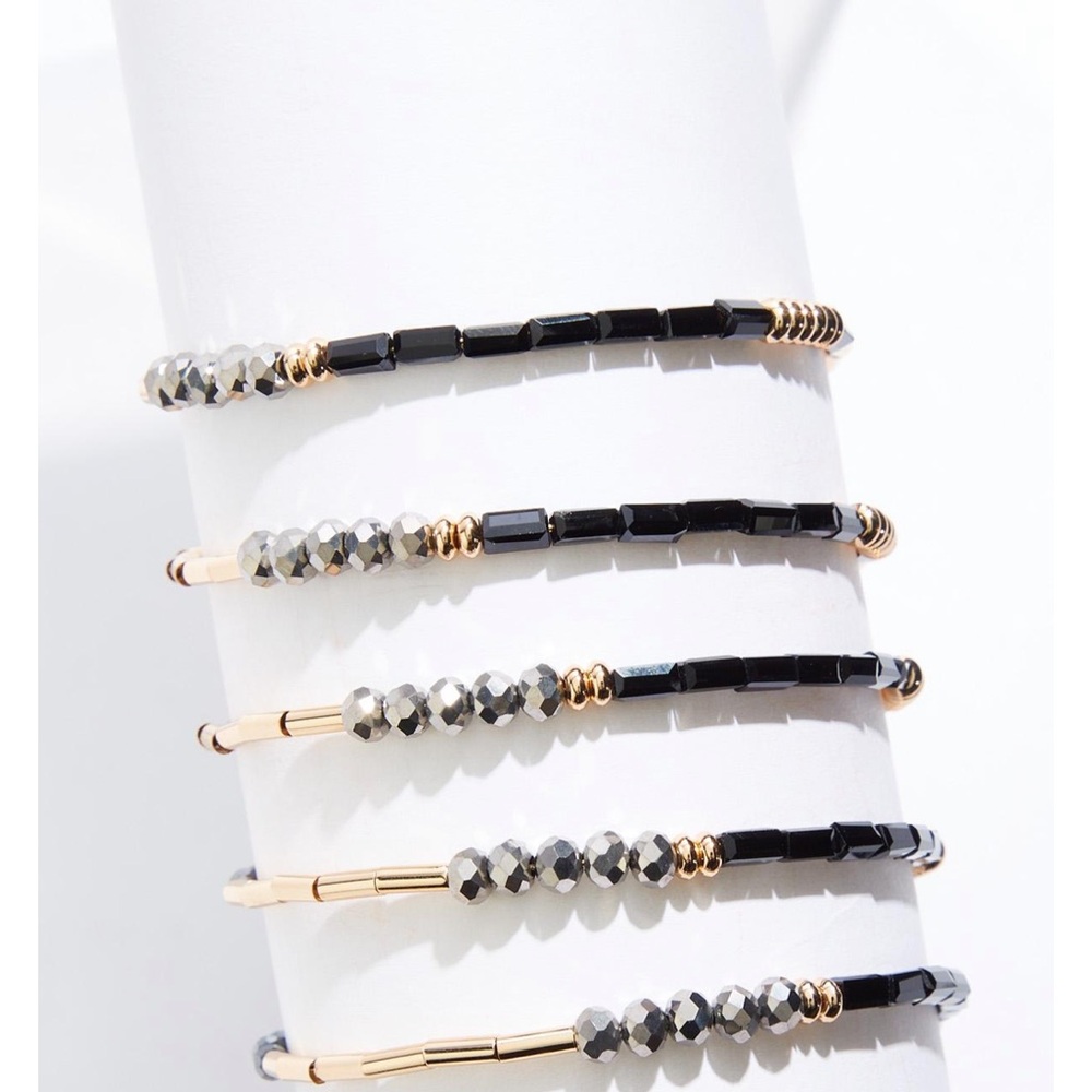 Elegant Black and Gold Beaded Bracelet Set
